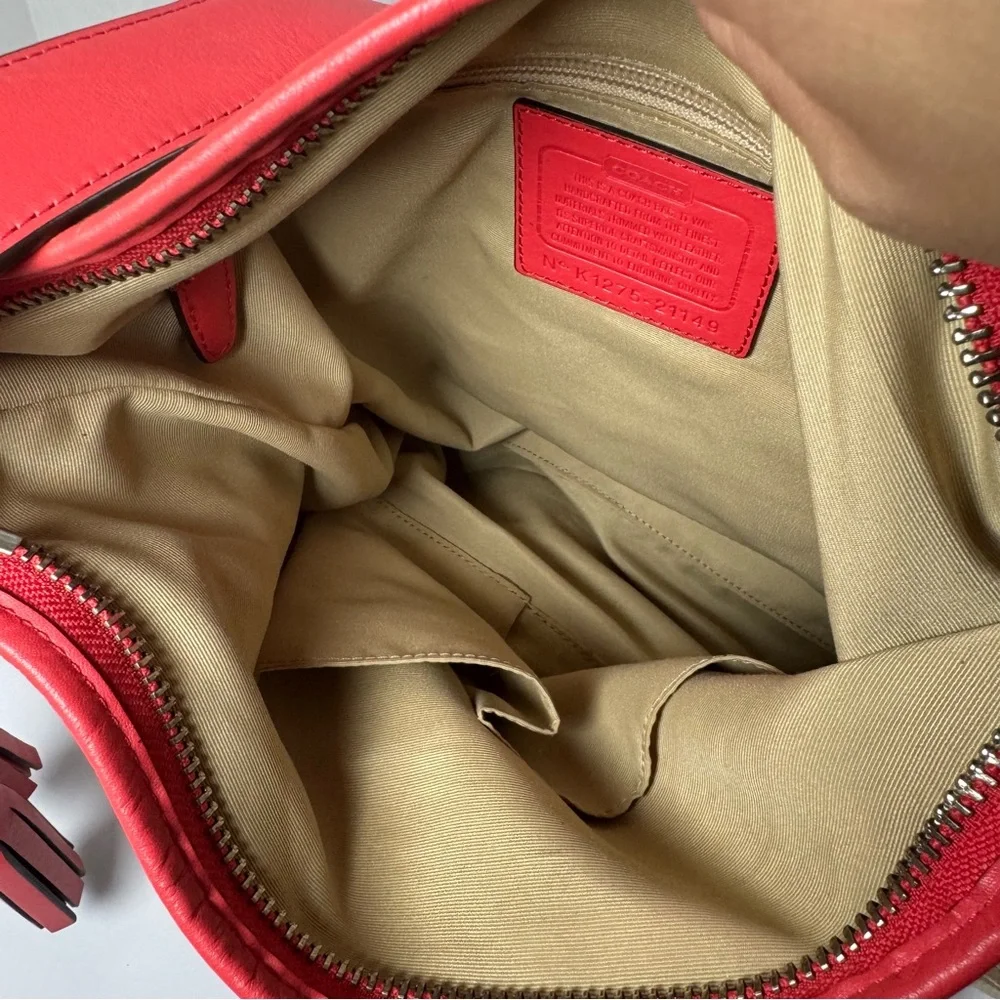 COACH Legacy Signature Hobo Duffel Bag in Khaki and Fuchsia Leather‎ Crossbody